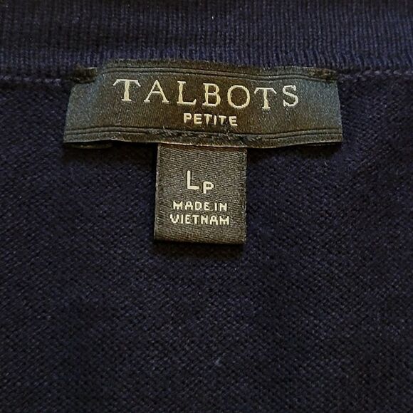 Talbots Navy Blue Striped Button Down Cardigan Size LP - Picture 6 of 7